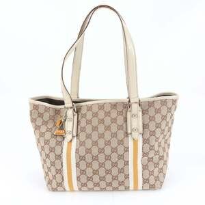 Gucci GG Canvas Sherry Line 137396 Leather Tote Bag Shoulder Handbag Women's